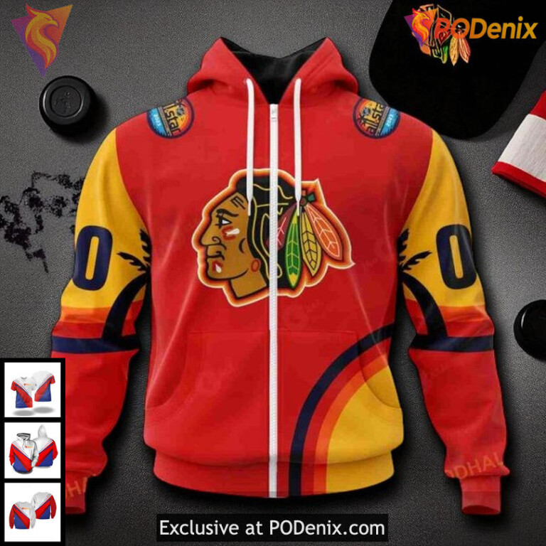Custom Blackhawks Hoodie Limited Edition NHL Chicago Blackhawks 3D Sunset Style - 1