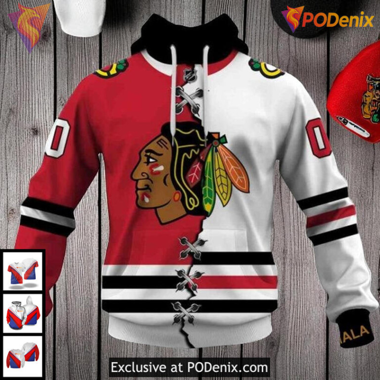 Custom Blackhawks Hoodie Limited Edition NHL Chicago Blackhawks Hoodie 3D Mix Jersey Style
