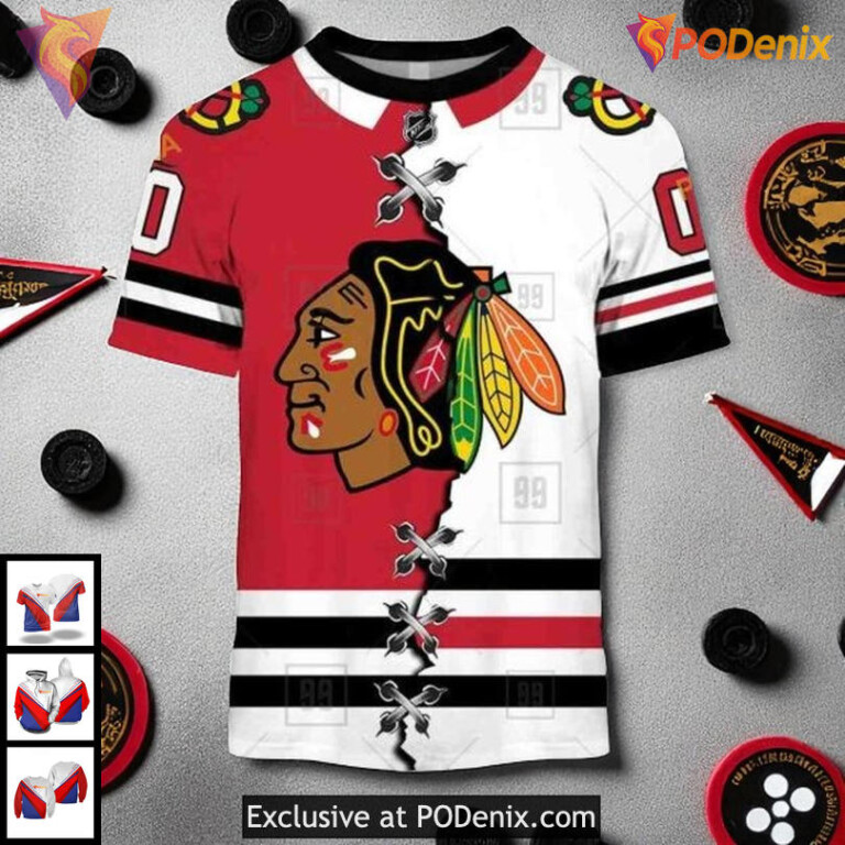 Custom Blackhawks Hoodie Limited Edition NHL Chicago Blackhawks Hoodie 3D Mix Jersey Style - 1