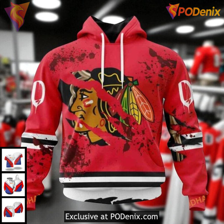 Custom Blackhawks Hoodie Limited Edition Ribs Halloween NHL 3D Design