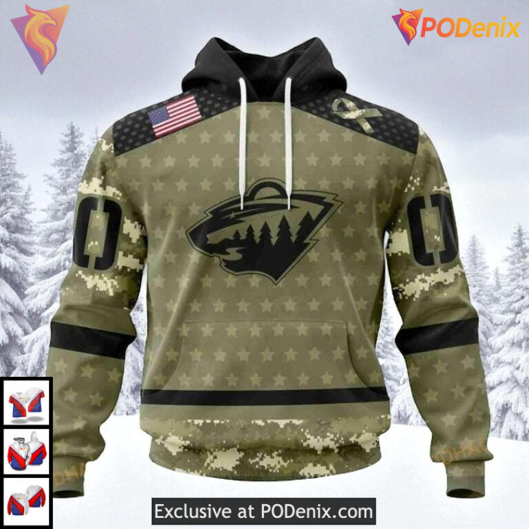 Custom Camo Military Appreciation NHL Minnesota Wild Winter Hoodie 3D