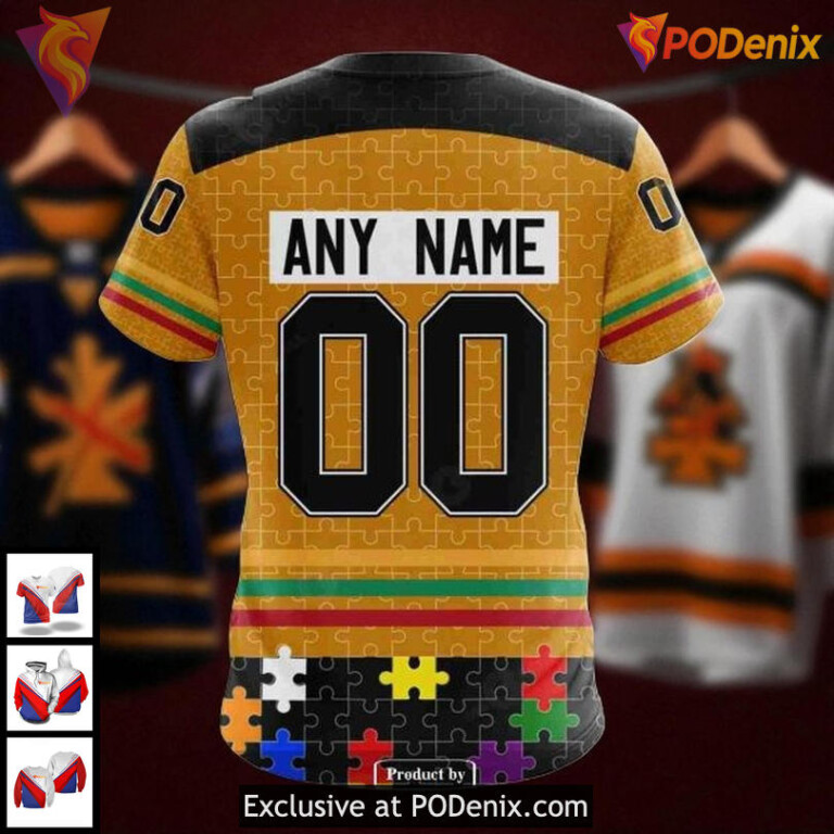 Custom Chicago Blackhawks Hoodie 3D All Over Puzzle Fearless Against Autism - 3