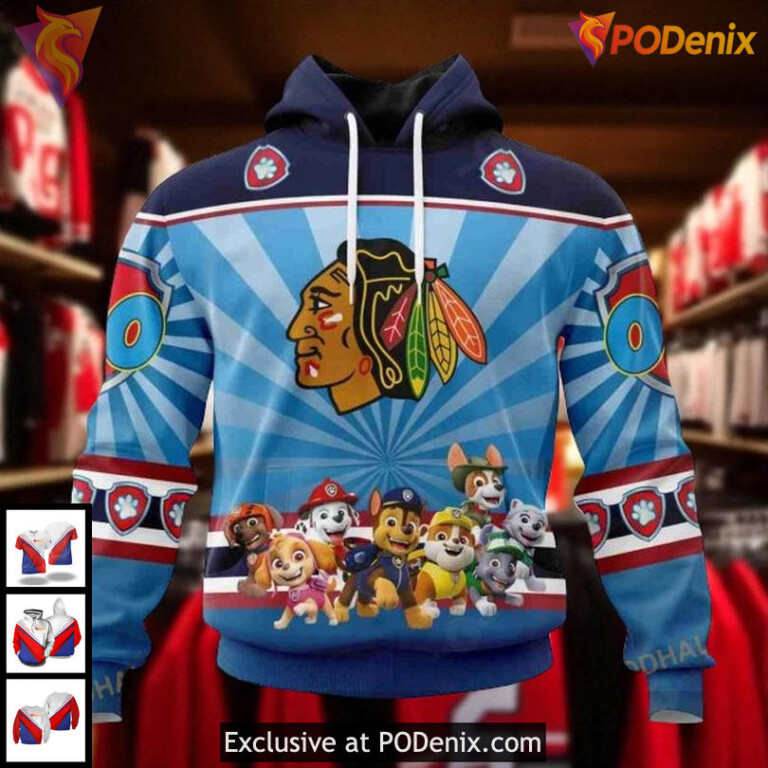 Custom Chicago Blackhawks Hoodie Paw Patrol Kits NHL 3D All Over Print