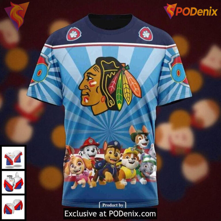 Custom Chicago Blackhawks Hoodie Paw Patrol Kits NHL 3D All Over Print - 2