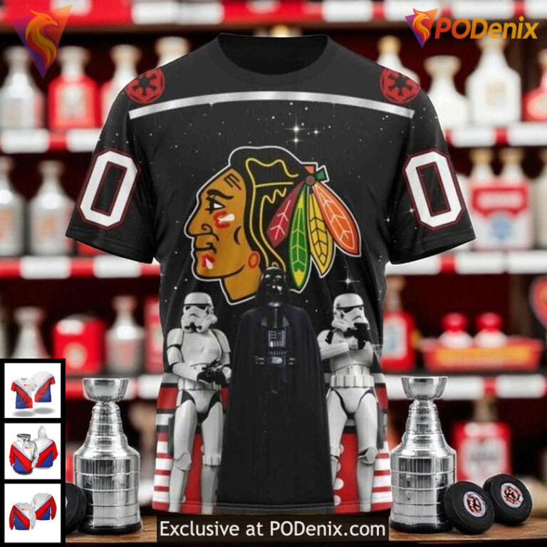 Custom Chicago Blackhawks Hoodie Star Wars May The 4th All Over Print 3D - 2