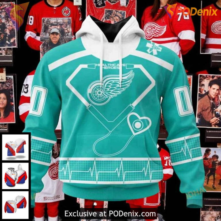 Custom Detroit Red Wings 3D Hoodie Honoring Healthcare Heroes NHL Style