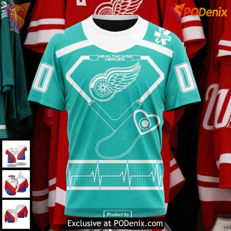 Custom Detroit Red Wings 3D Hoodie Honoring Healthcare Heroes NHL Style - 2