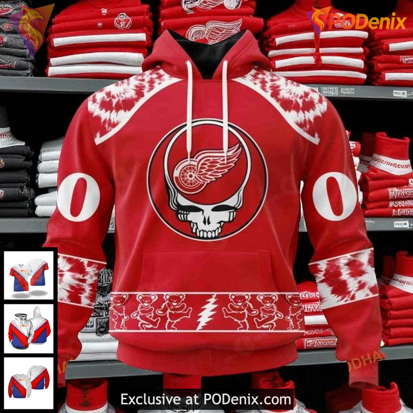 Custom Detroit Red Wings 3D Hoodie NHL Grateful Dead Inspired Unisex Design