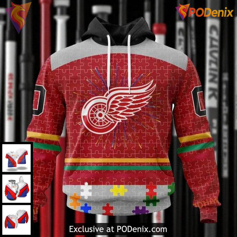 Custom Detroit Red Wings Hoodie 3D, Fearless Against Autism Graphic Style Custom Detroit Red Wings Hoodie 3D, Fearless Against Autism Graphic Style
