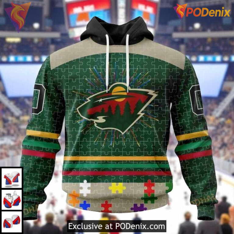 Custom Fearless Against Autism NHL Minnesota Wild Youth Hoodie 3D