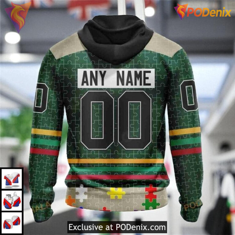 Custom Fearless Against Autism NHL Minnesota Wild Youth Hoodie 3D - 2