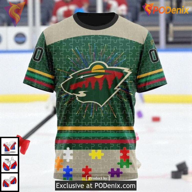 Custom Fearless Against Autism NHL Minnesota Wild Youth Hoodie 3D - 3