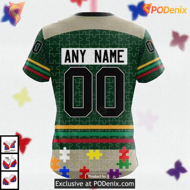 Custom Fearless Against Autism NHL Minnesota Wild Youth Hoodie 3D - 4