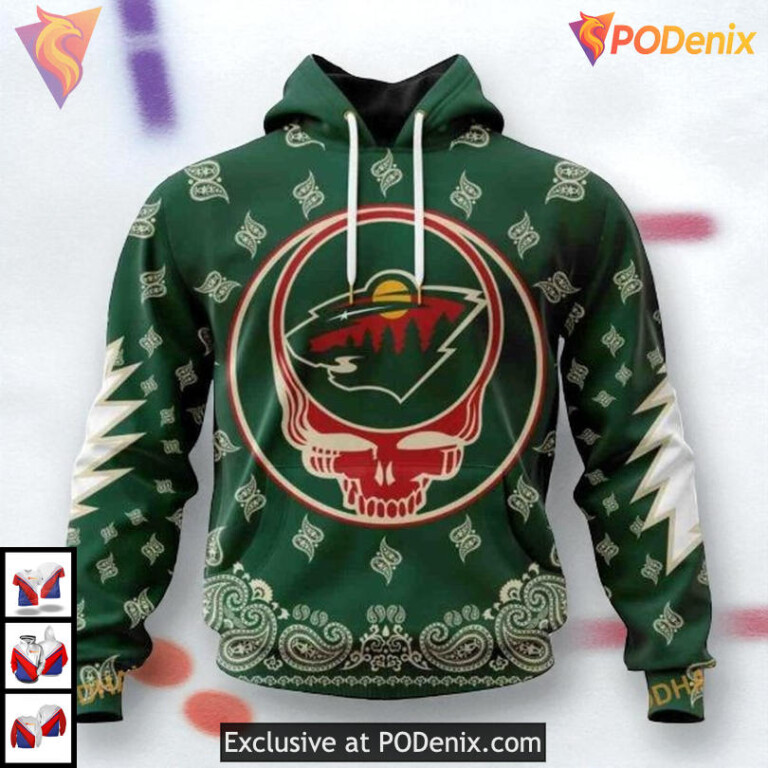 Custom Grateful Dead Band Inspired NHL Minnesota Wild Hoodie 3D