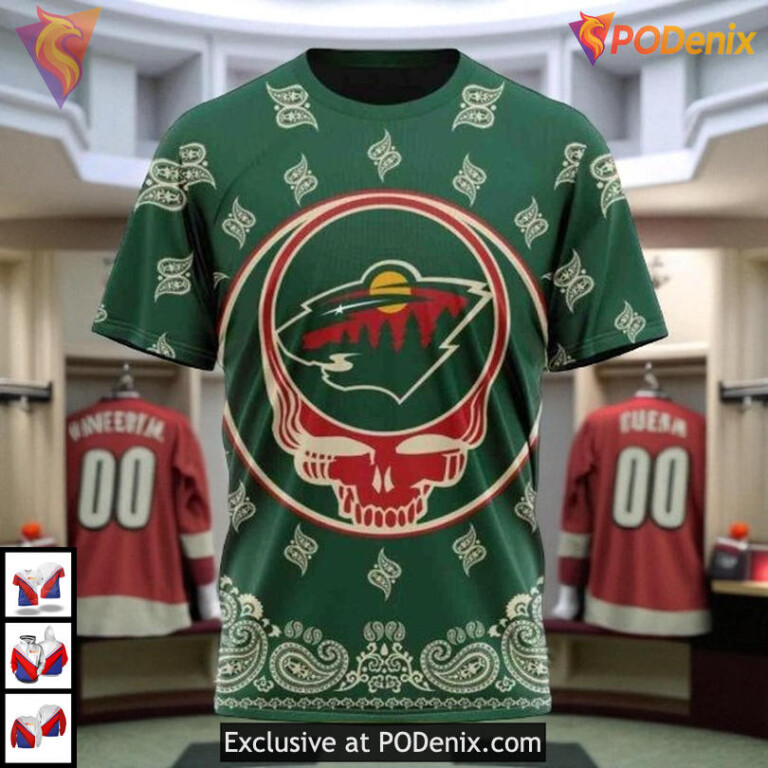 Custom Grateful Dead Band Inspired NHL Minnesota Wild Hoodie 3D - 2