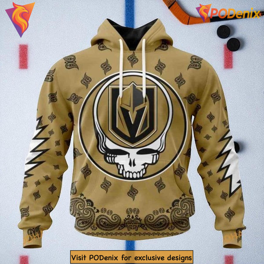 Custom Grateful Dead Vegas Golden Knights Hoodie 3D, Retro Skull Design