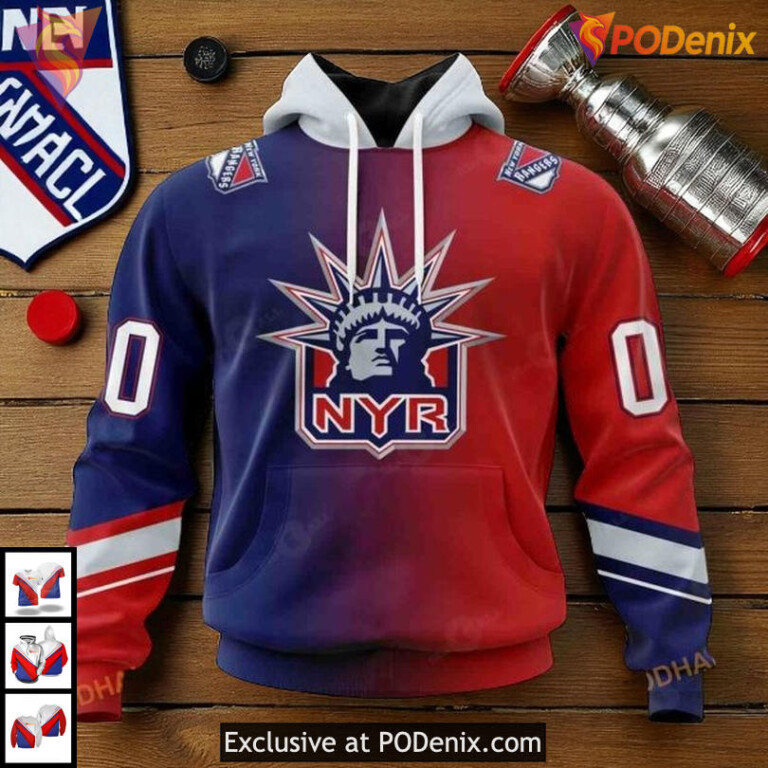 Custom Name New York Rangers Hoodie Retro Gradient Design Custom NHL 3D