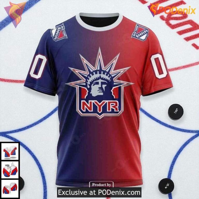 Custom Name New York Rangers Hoodie Retro Gradient Design Custom NHL 3D - 2