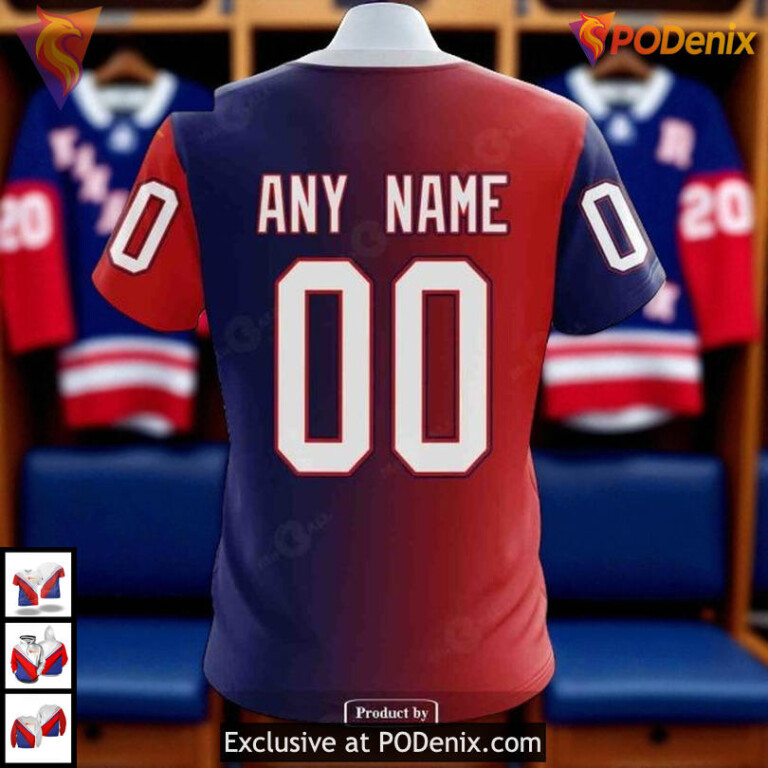 Custom Name New York Rangers Hoodie Retro Gradient Design Custom NHL 3D - 3