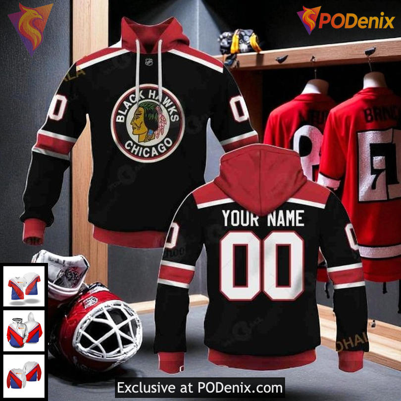 Custom Name Number Blackhawks Hoodie 3D, Personalized NHL Chicago Design