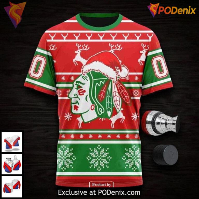 Custom Name Number Blackhawks Hoodie Christmas 3D NHL Chicago Blackhawks Hoodie - 2