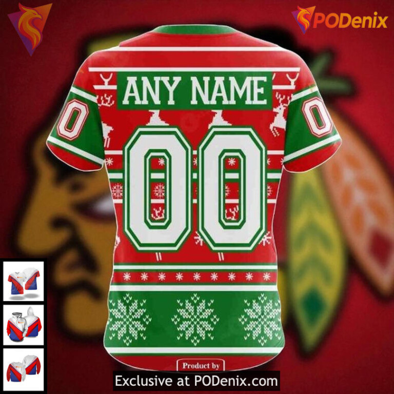Custom Name Number Blackhawks Hoodie Christmas 3D NHL Chicago Blackhawks Hoodie - 3