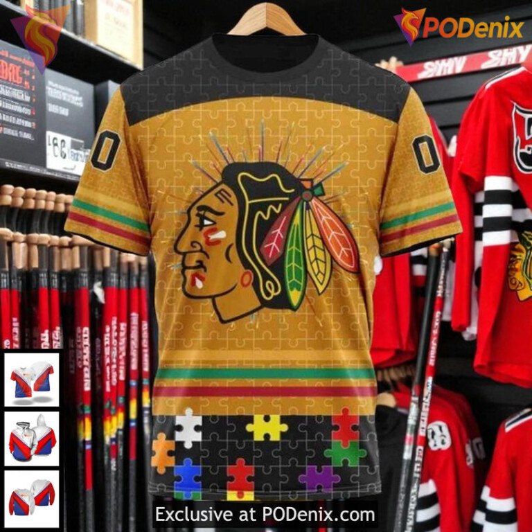 Custom Name Number Blackhawks Hoodie Fearless Against Autism NHL 3D Design - 2