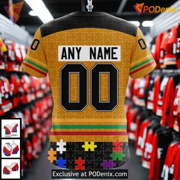 Custom Name Number Blackhawks Hoodie Fearless Against Autism NHL 3D Design - 3