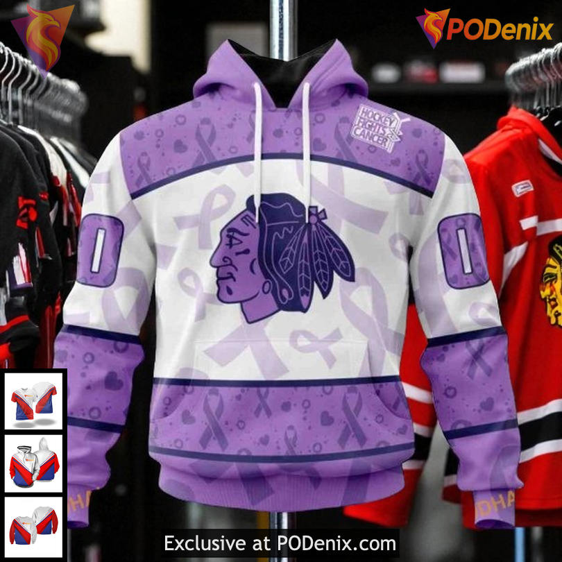 Custom Name Number Blackhawks Hoodie Lavender NHL 3D Fight Cancer Edition