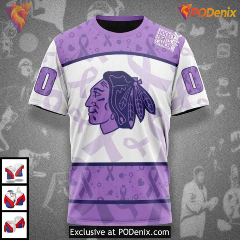 Custom Name Number Blackhawks Hoodie Lavender NHL 3D Fight Cancer Edition - 2