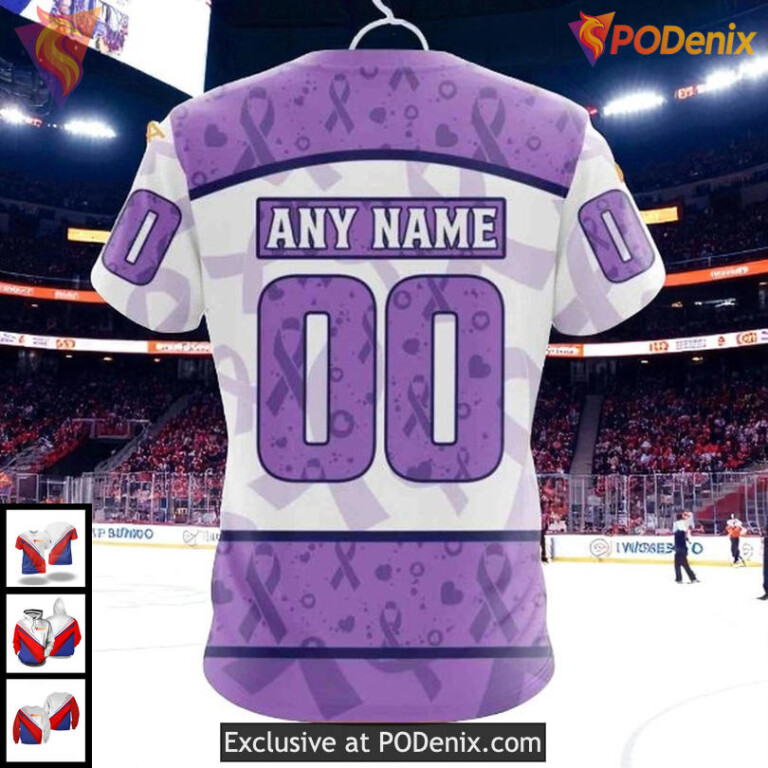 Custom Name Number Blackhawks Hoodie Lavender NHL 3D Fight Cancer Edition - 3