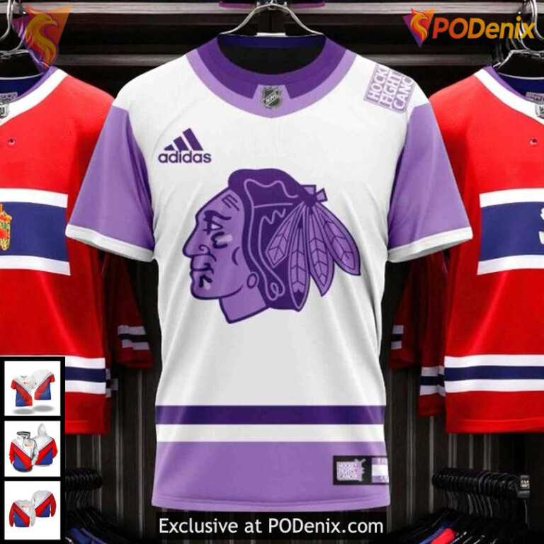 Custom Name Number Blackhawks Hoodie, NHL 2025 Purple Fight Cancer Quote - 2