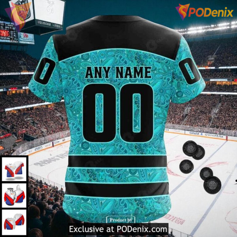 Custom Name Number Blackhawks Hoodie NHL 3D Design Ovarian Cancer Awareness - 3