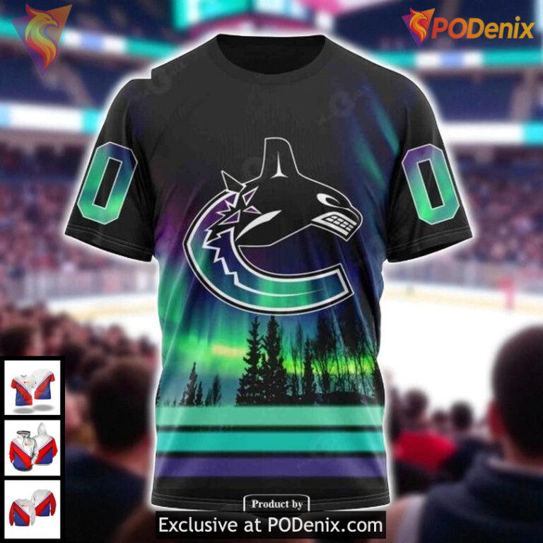 Custom Name Number Canucks Hoodie, Vancouver Canucks 3D Hoodie With Northern Lights - 2