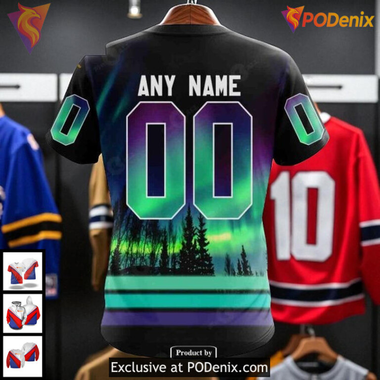 Custom Name Number Canucks Hoodie, Vancouver Canucks 3D Hoodie With Northern Lights - 3