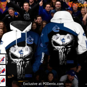 Custom Name Number Canucks Hoodie, Vancouver Canucks 3D Skull Design NHL