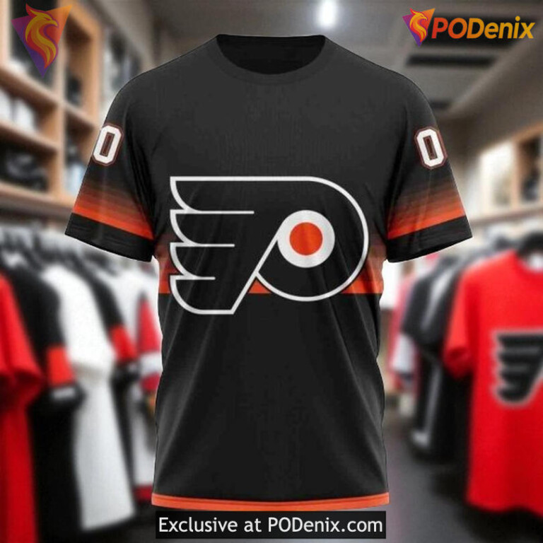 Custom Name Number Flyers Hoodie, Black Gradient NHL Graphic Edition - 2