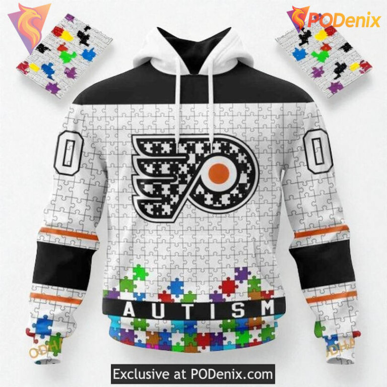 Custom Name Number Flyers Hoodie, Hockey Fights Against Autism Concept
