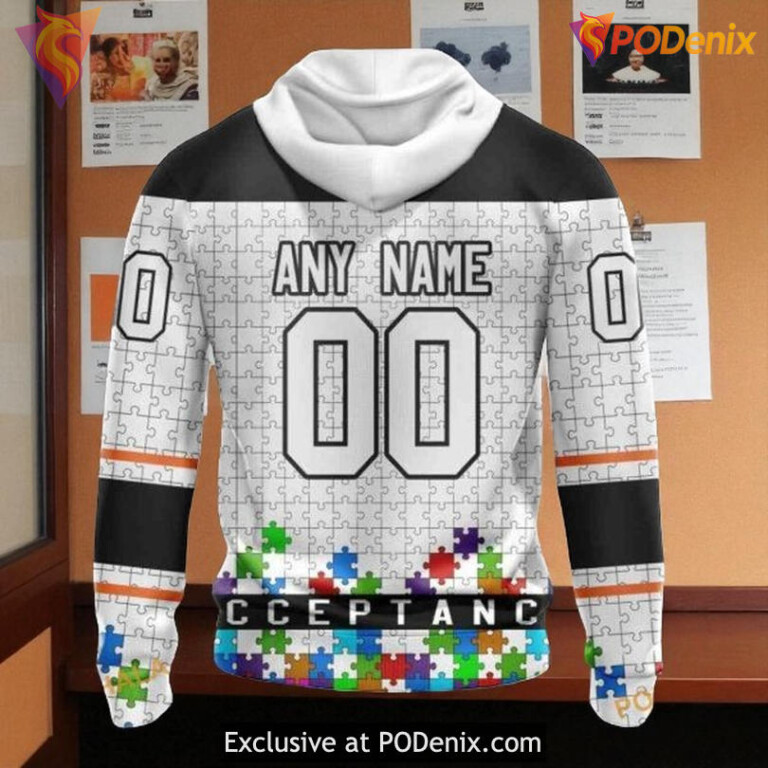 Custom Name Number Flyers Hoodie, Hockey Fights Against Autism Concept - 1