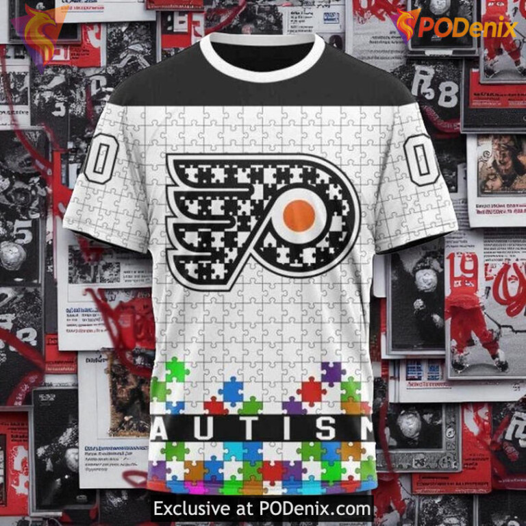 Custom Name Number Flyers Hoodie, Hockey Fights Against Autism Concept - 2
