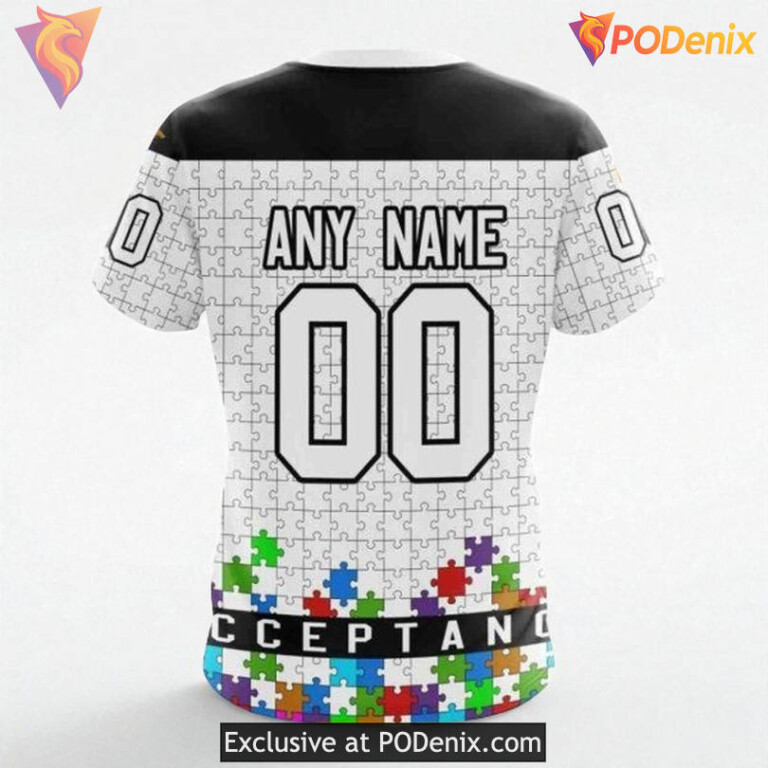 Custom Name Number Flyers Hoodie, Hockey Fights Against Autism Concept - 3