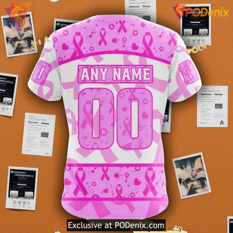 Custom Name Number Flyers Hoodie Pink October Breast Cancer NHL 3D - 3