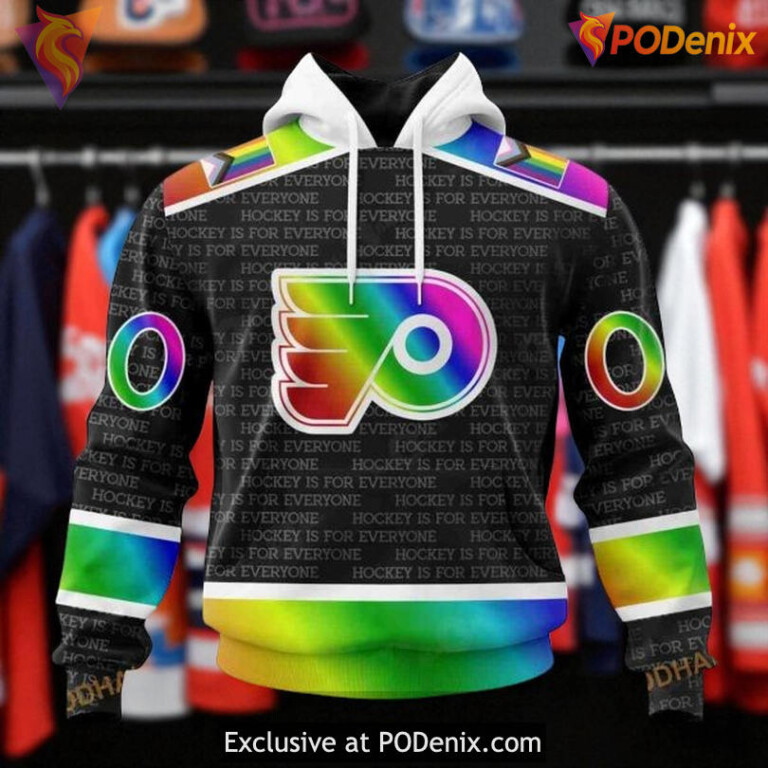 Custom Name Number Flyers Hoodie, Pride Gradient Hockey NHL Design