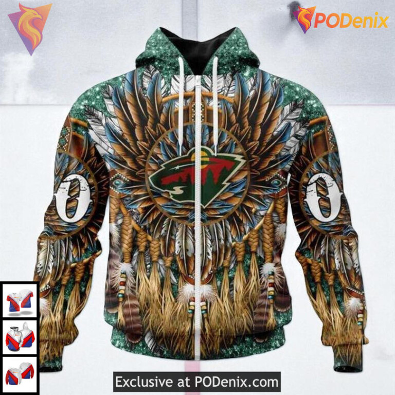 Custom Native Costume Artwork NHL Custom Number Minnesota Wild Hoodie 3D - 1