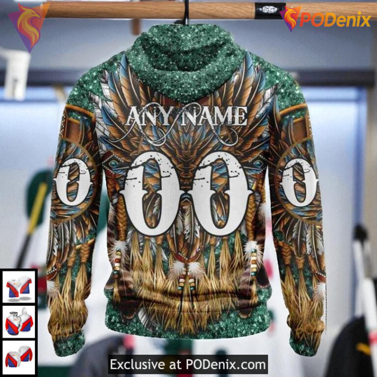 Custom Native Costume Artwork NHL Custom Number Minnesota Wild Hoodie 3D - 2