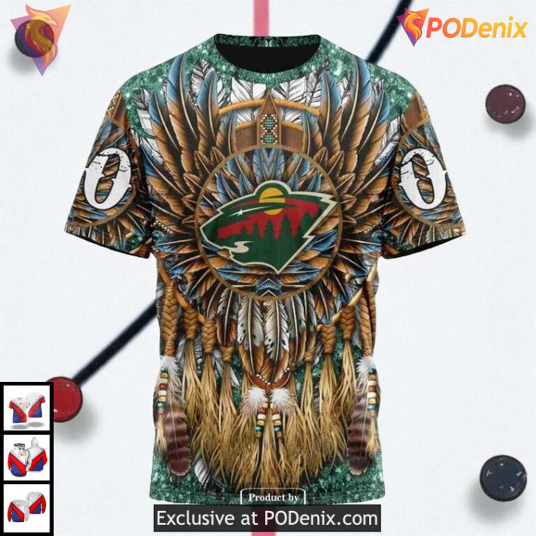 Custom Native Costume Artwork NHL Custom Number Minnesota Wild Hoodie 3D - 3