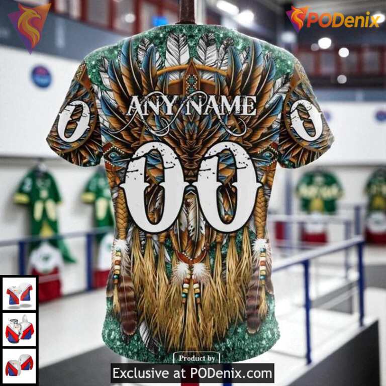 Custom Native Costume Artwork NHL Custom Number Minnesota Wild Hoodie 3D - 4