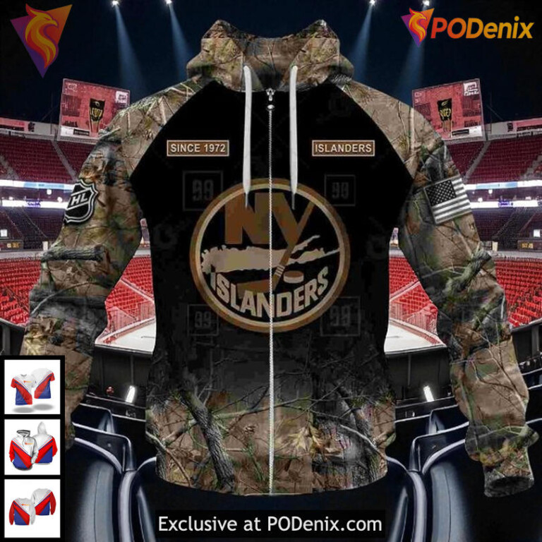 Custom New York Islanders Hoodie 3D Camouflage Design With NHL Spirit - 2