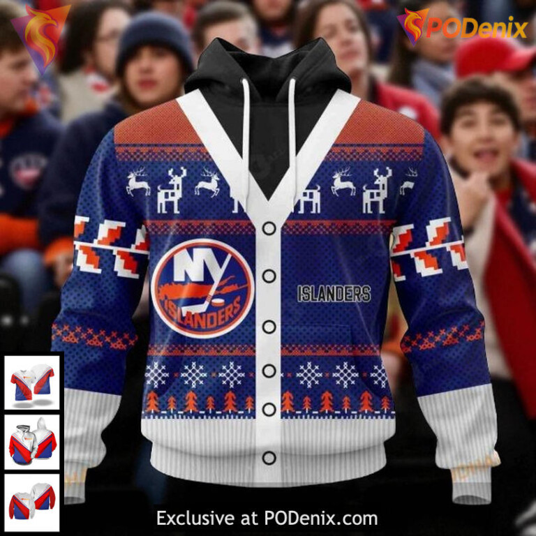Custom New York Islanders Hoodie Christmas NHL 3D Design For Holiday Fans