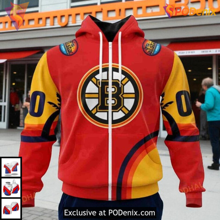 Custom NHL All Star Game Florida Sunset Design Boston Bruins Hoodie - 1